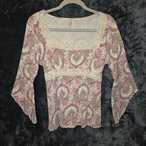 Curly Girl 90's Paisley Square neck Boho top with Tie in Back Size M L